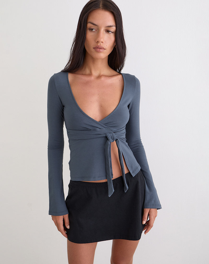 Lamae Wrap Top in Ocean Storm