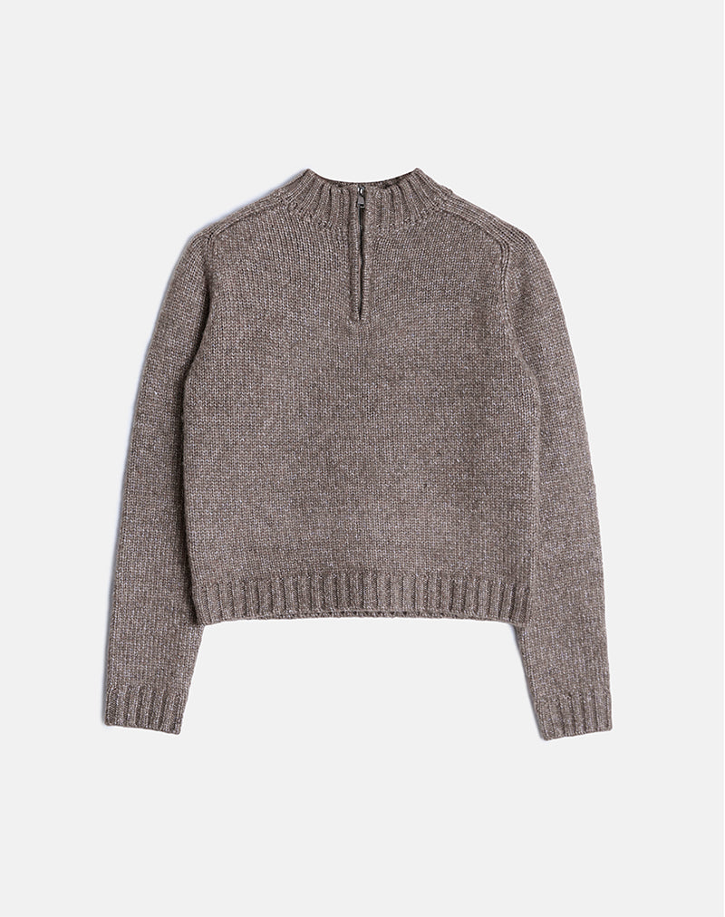 Image of Lamara Quater Zip Jumper in Dark Brown Marl