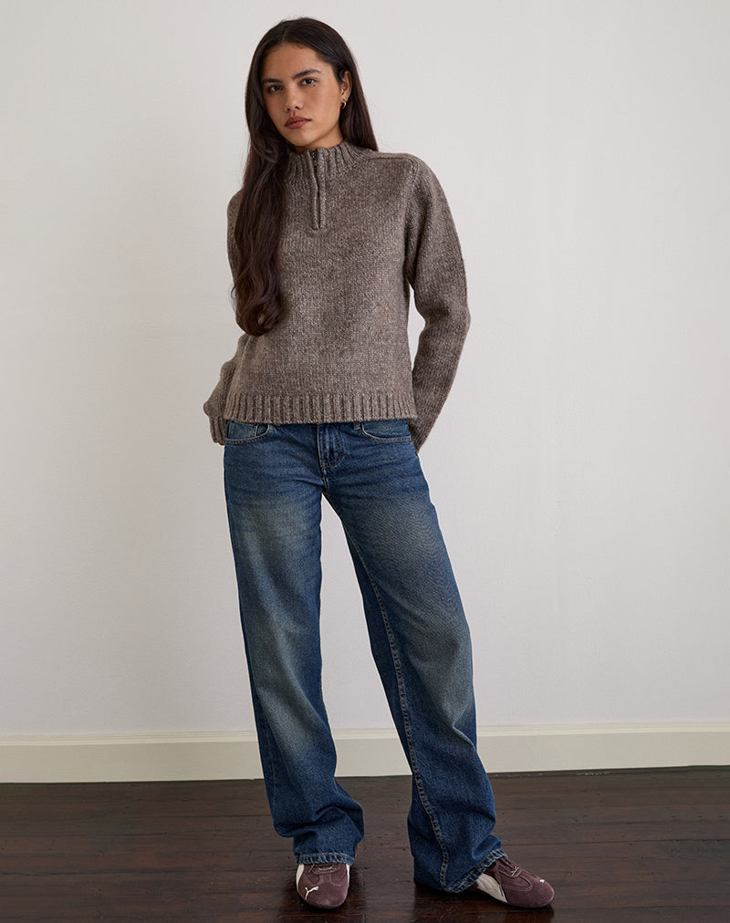 Image of Lamara Quater Zip Jumper in Dark Brown Marl