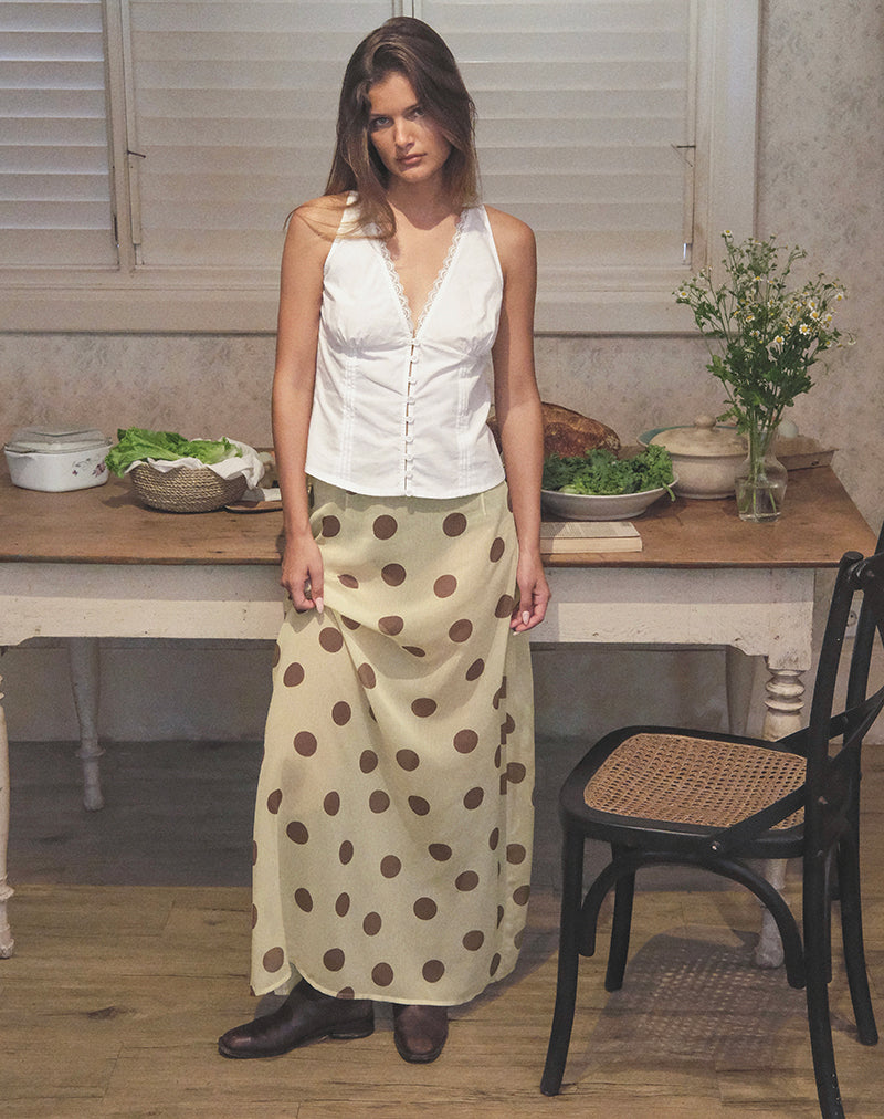 Surina Maxi Skirt in Yellow with Irregular Polka Brown