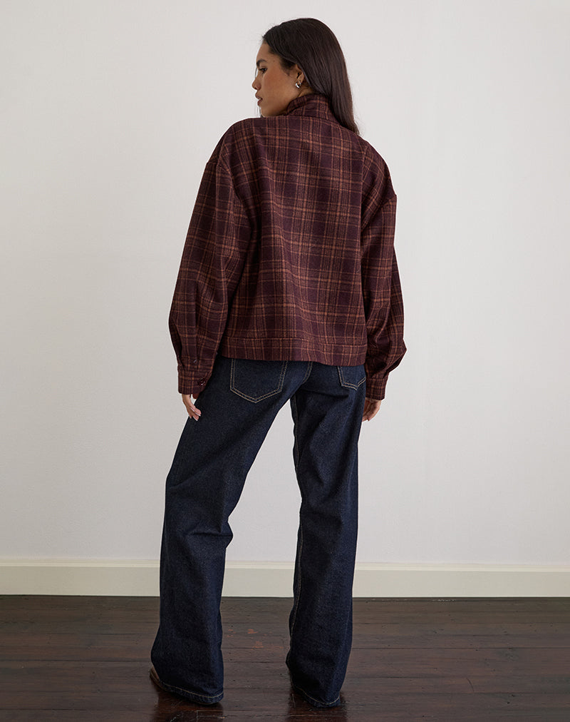 Dark Burgundy Check Tailored Button Up Jacket | Lastika Dark Burgundy Check Tailored Button Up Jacket | Lastika