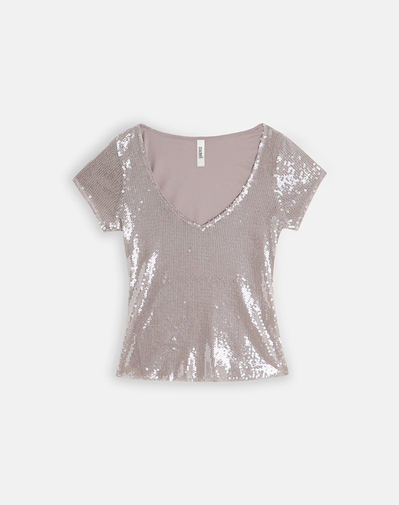 Image of Lauren V Neck Top in Sequin Mauve