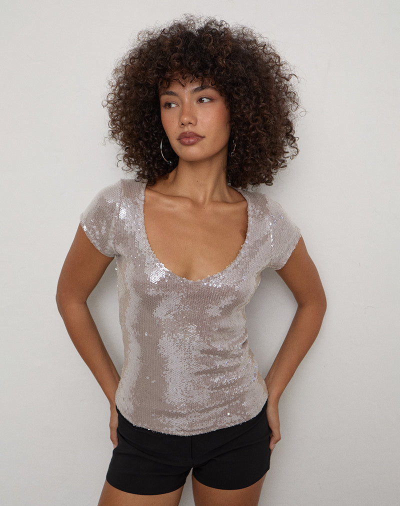 Image of Lauren V Neck Top in Sequin Mauve