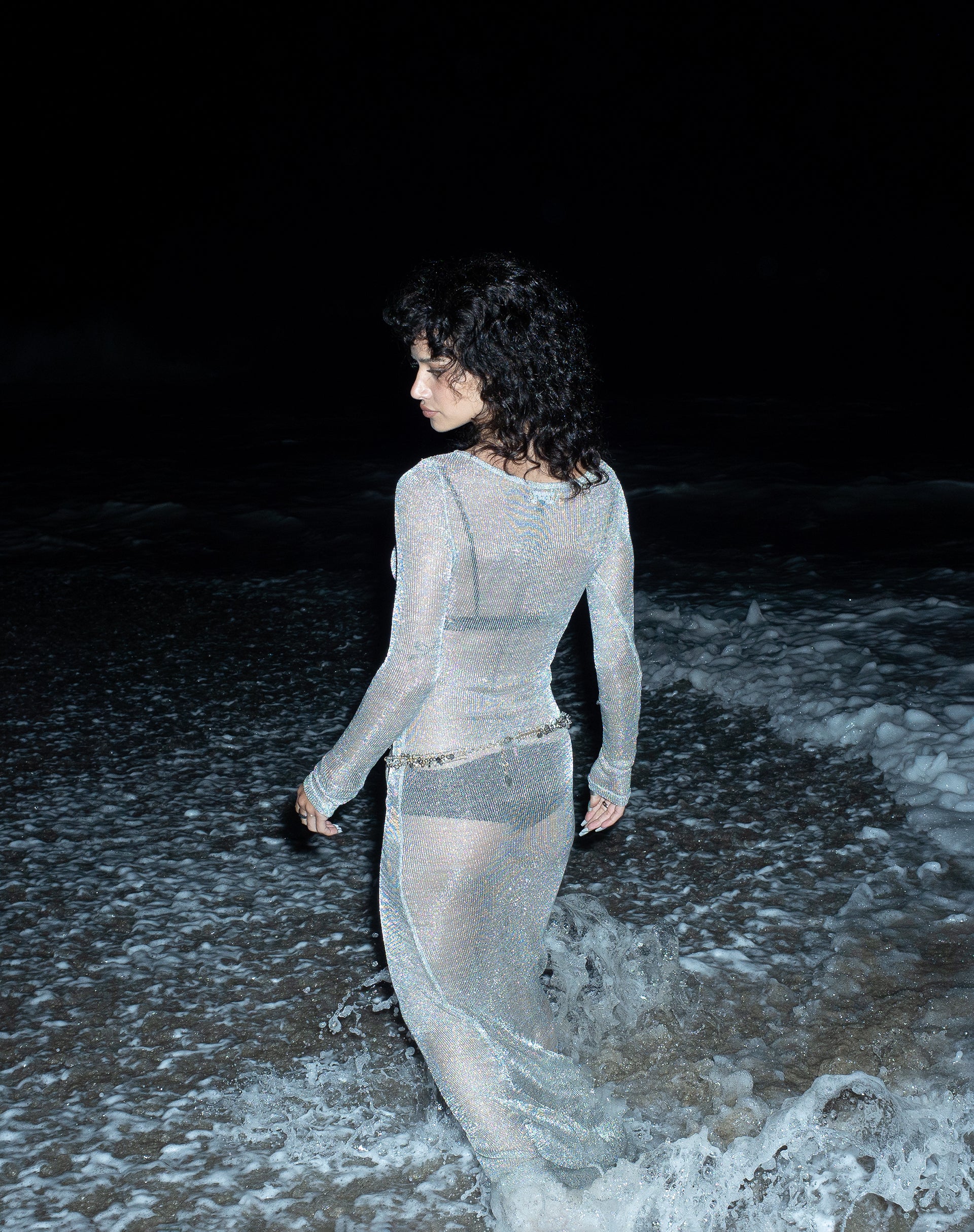 chain silver dress Silver Chain Long Sleeve Maxi Dress