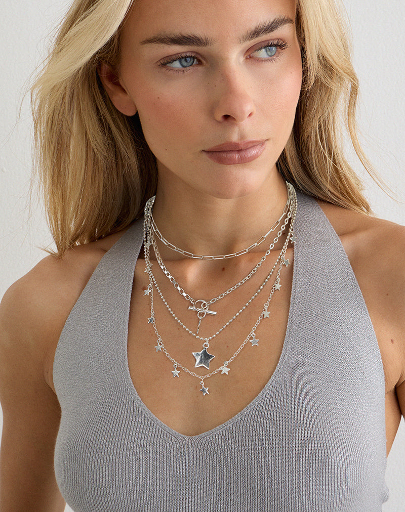 Silver Plated Star Layer Necklace