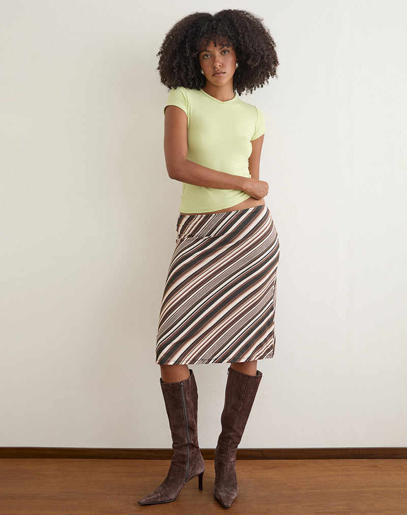 Image of Laykha Midi Skirt in Jersey Mixed Stripe Chocolate