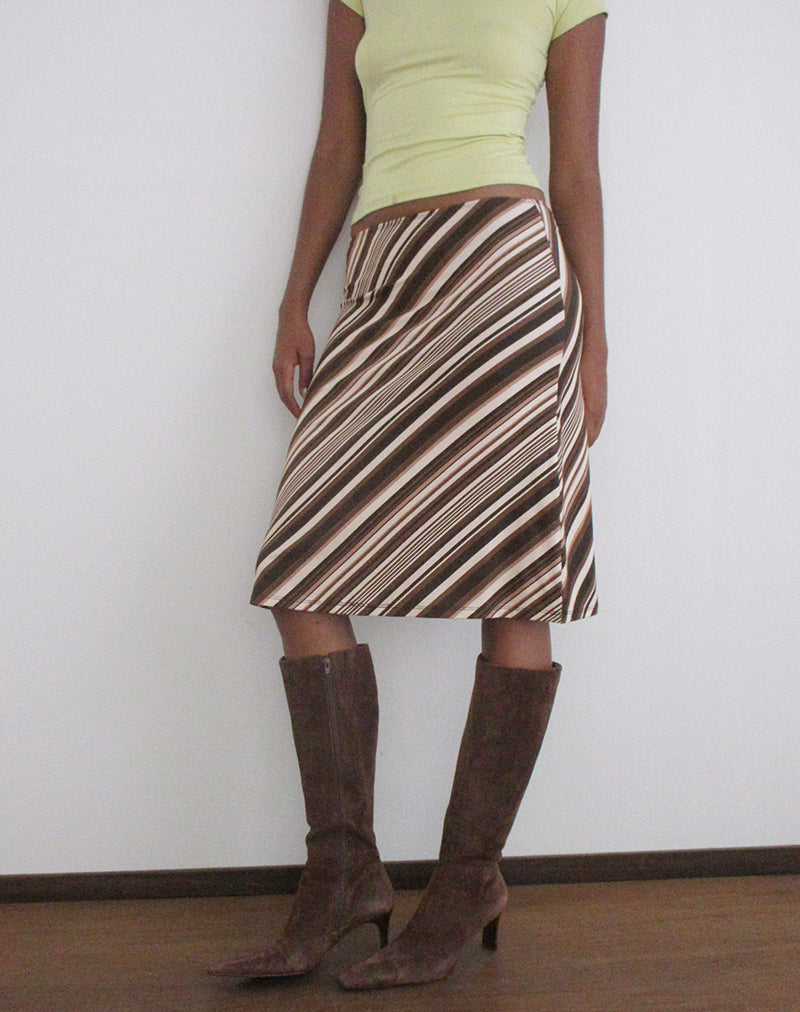Image of Laykha Midi Skirt in Jersey Mixed Stripe Chocolate
