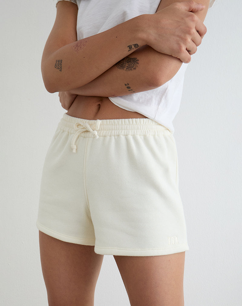 Lecent Short in Winter White with Tonal M Embroidery