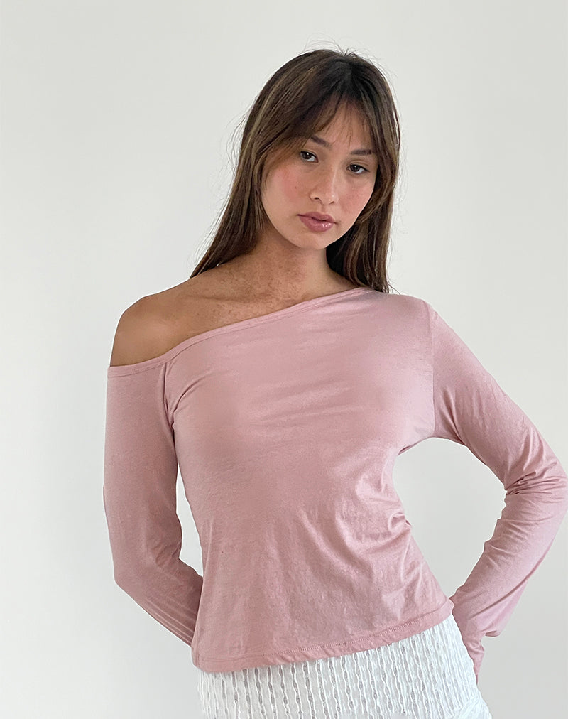 image of Ledez Asymmetrical Slouchy Top in Pink Lady Tissue