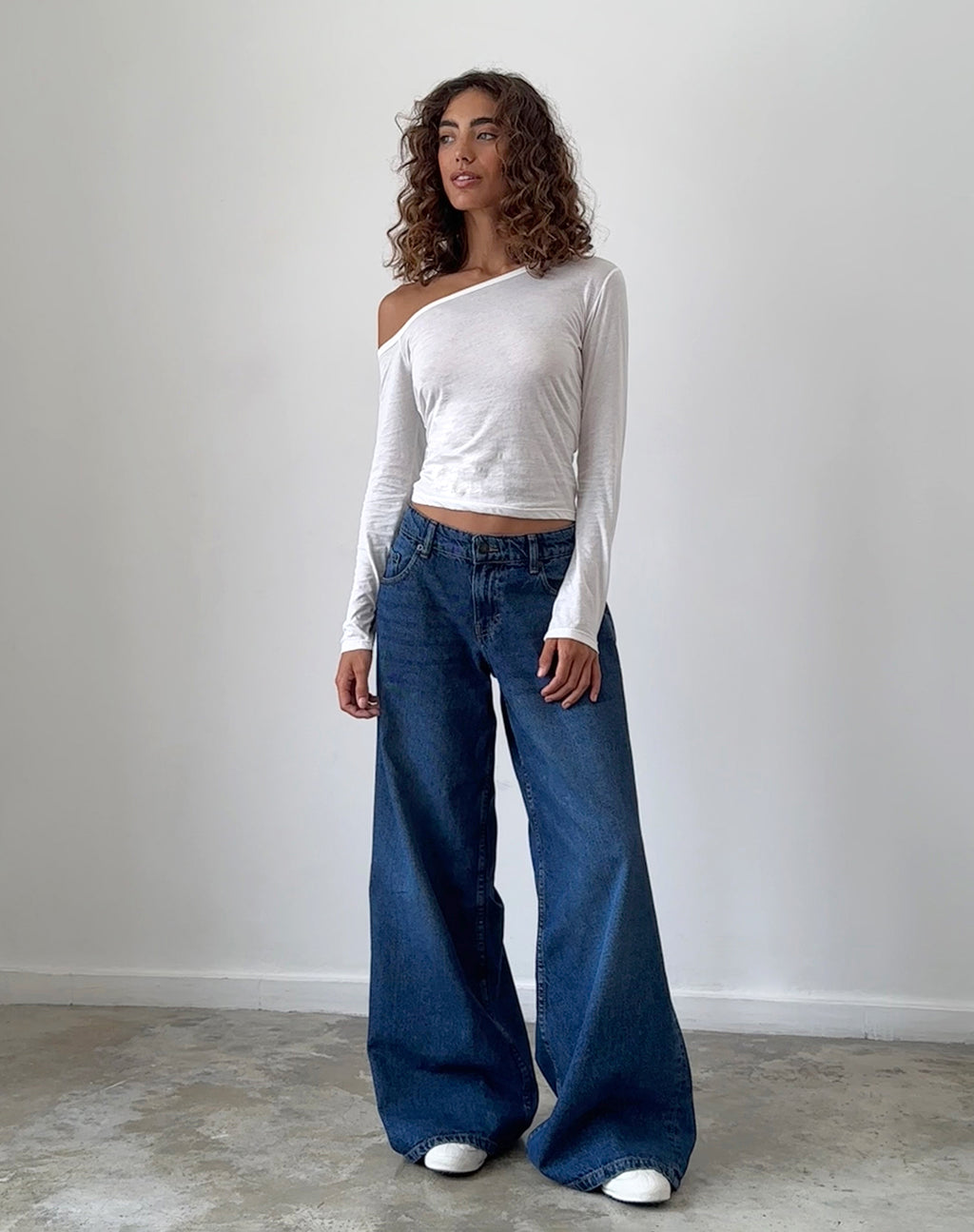 Ledez Asymmetric Slouchy Top in White Tissue Jersey