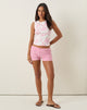 Image of Leen Tank Top in White with Pink Hibiscus Doodle Print