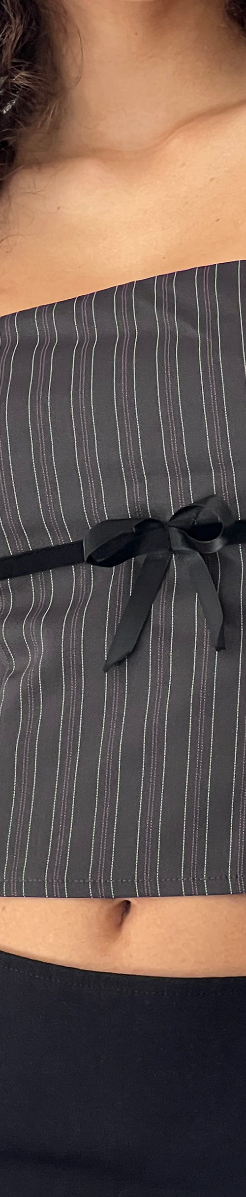 Image of Leggy Tube Top in Grey Pinstripe