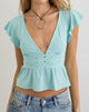 Image of Leisma Frill Top in Jersey Aqua with Studs