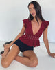 Image of Leisma Frill Top in Jersey Burgundy with Studs