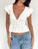 Image of Leisma Frill Top in Jersey White with Studs