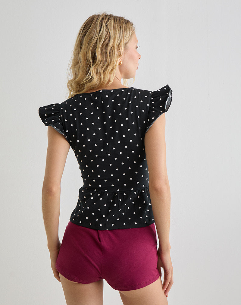 Image of Leisna Frill Top in Polka Black