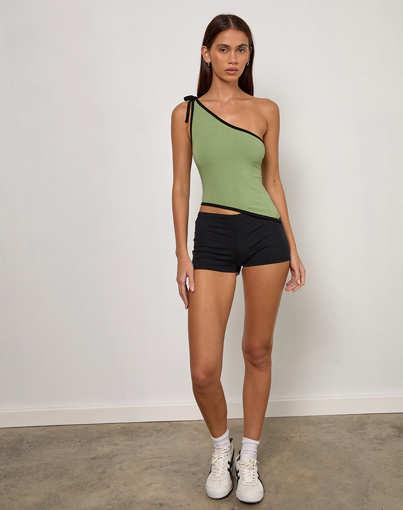 Image of Lenti Asymmetric Top in Sage Green with Black Binding