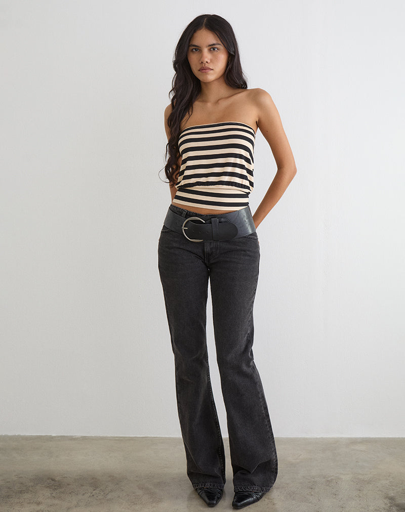 Leocadia Bandeau Top in Cupro Stripe Black and Ivory
