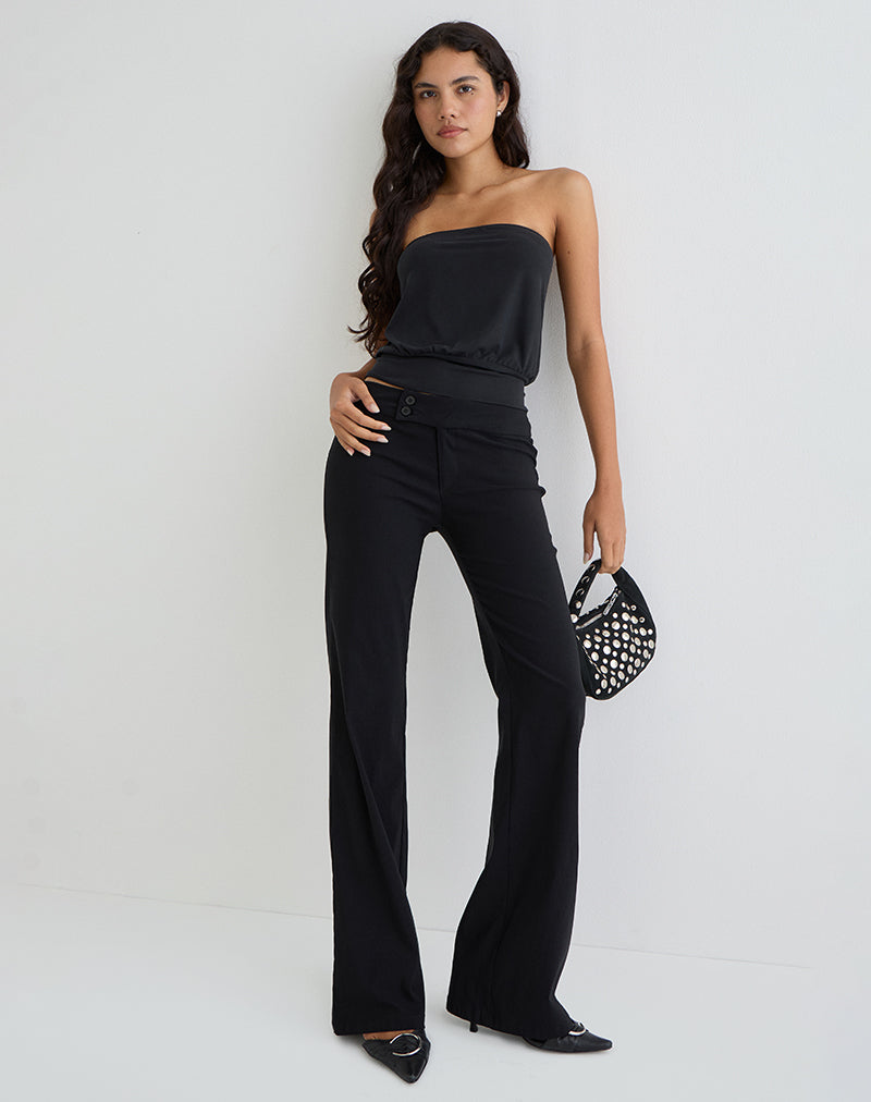 Image of Leocadia Bandeau Top in Cupro Black