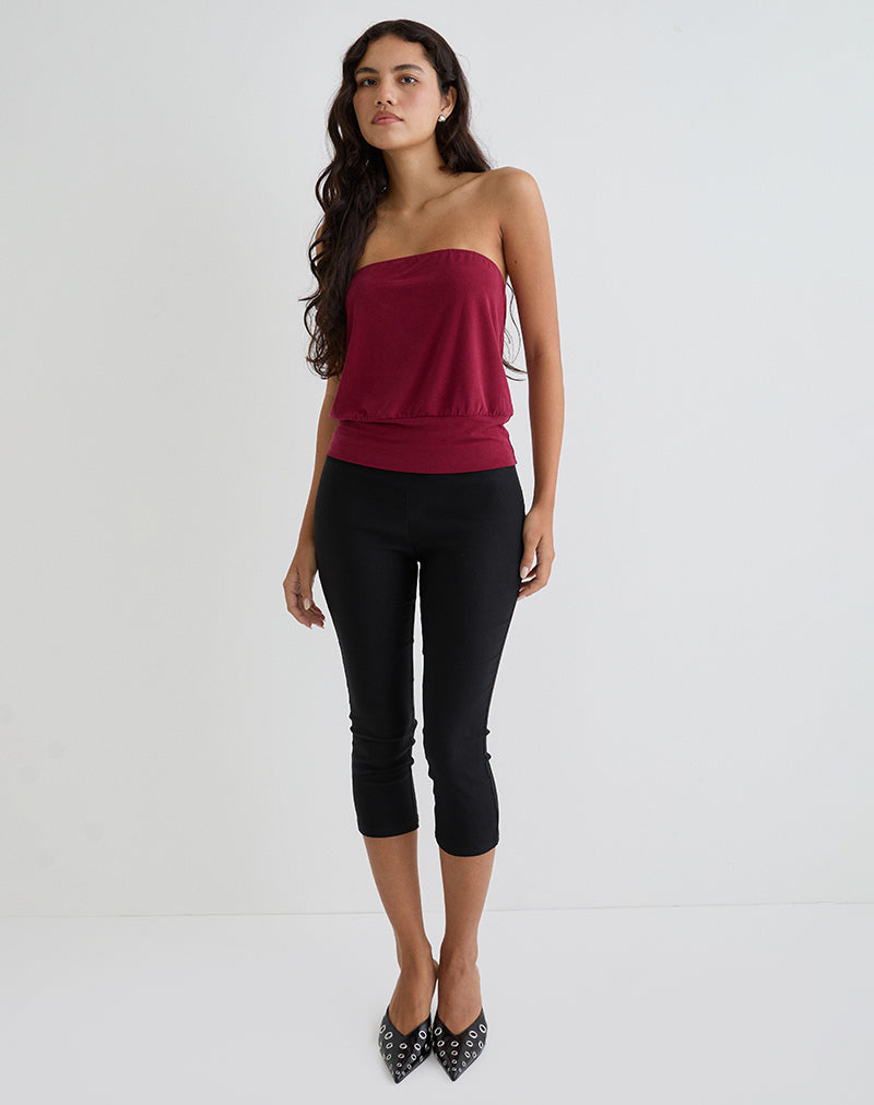 Image of Leocadia Bandeau Top in Cupro Dark Red