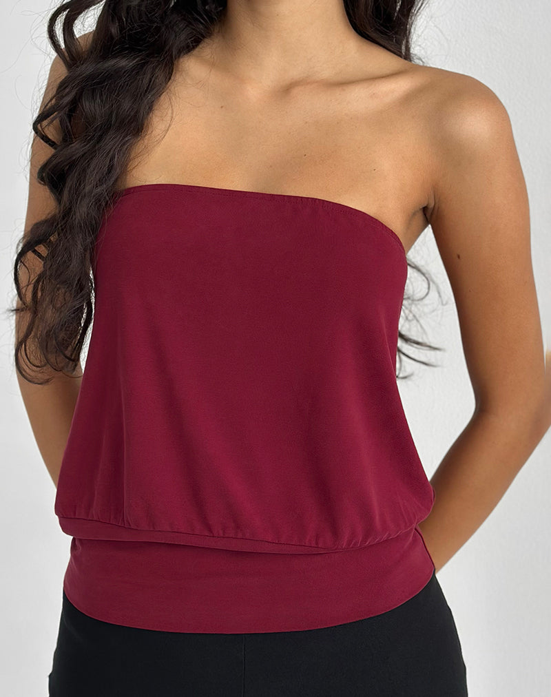 Image of Leocadia Bandeau Top in Cupro Dark Red