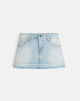 Image of Low Rise Denim Mini Skirt in Icy Blue