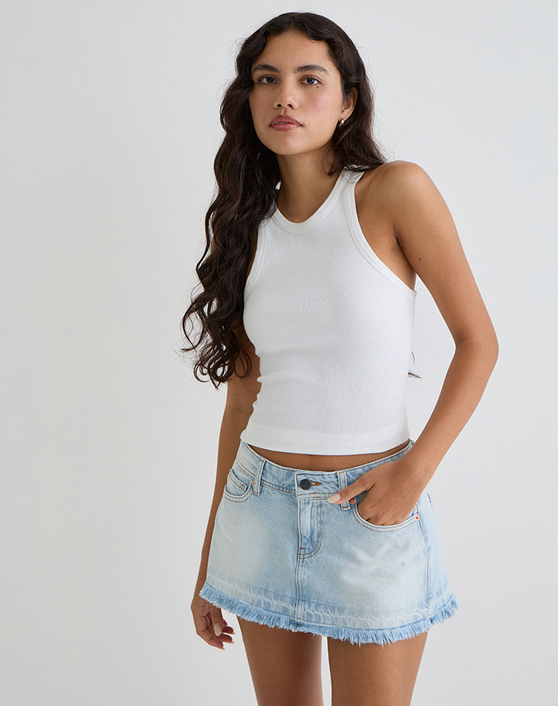 Image of Low Rise Denim Mini Skirt in Icy Blue