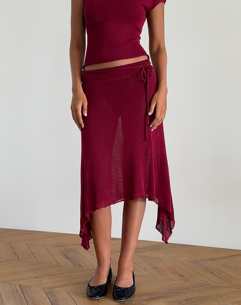 image of Leysa Midi Skirt in Sheer Knit Red