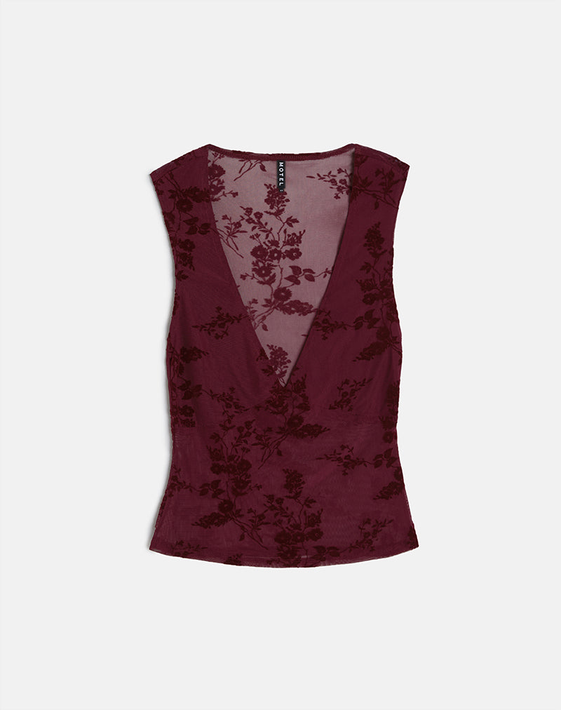 Image of Lihat Top in Botanical Flock Flower Maroon