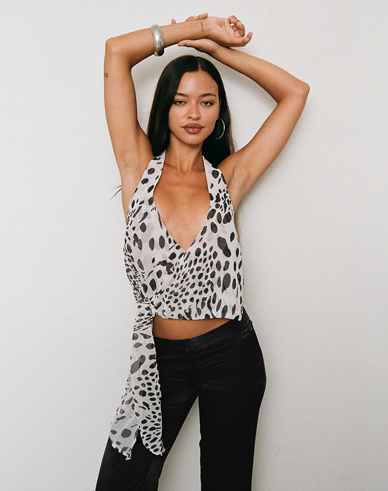 Image of Lilita Halterneck Top in Dalmatian Skin Black and Ivory