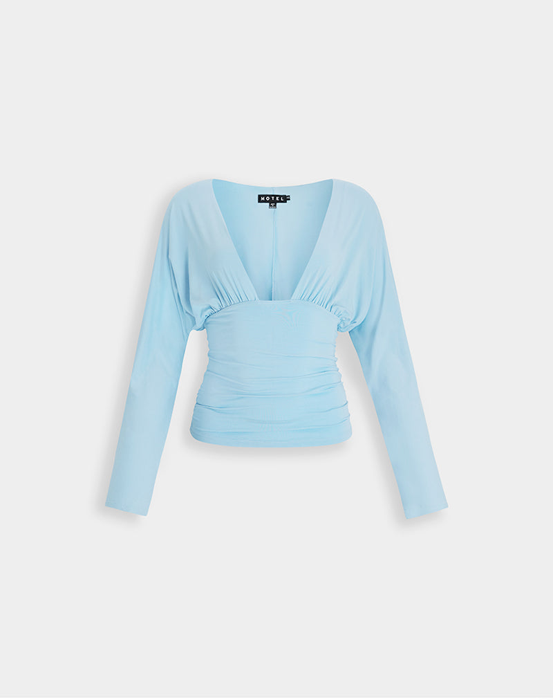 Image of Lilro Long Sleeve Plunge Batwing Top in Cool Blue