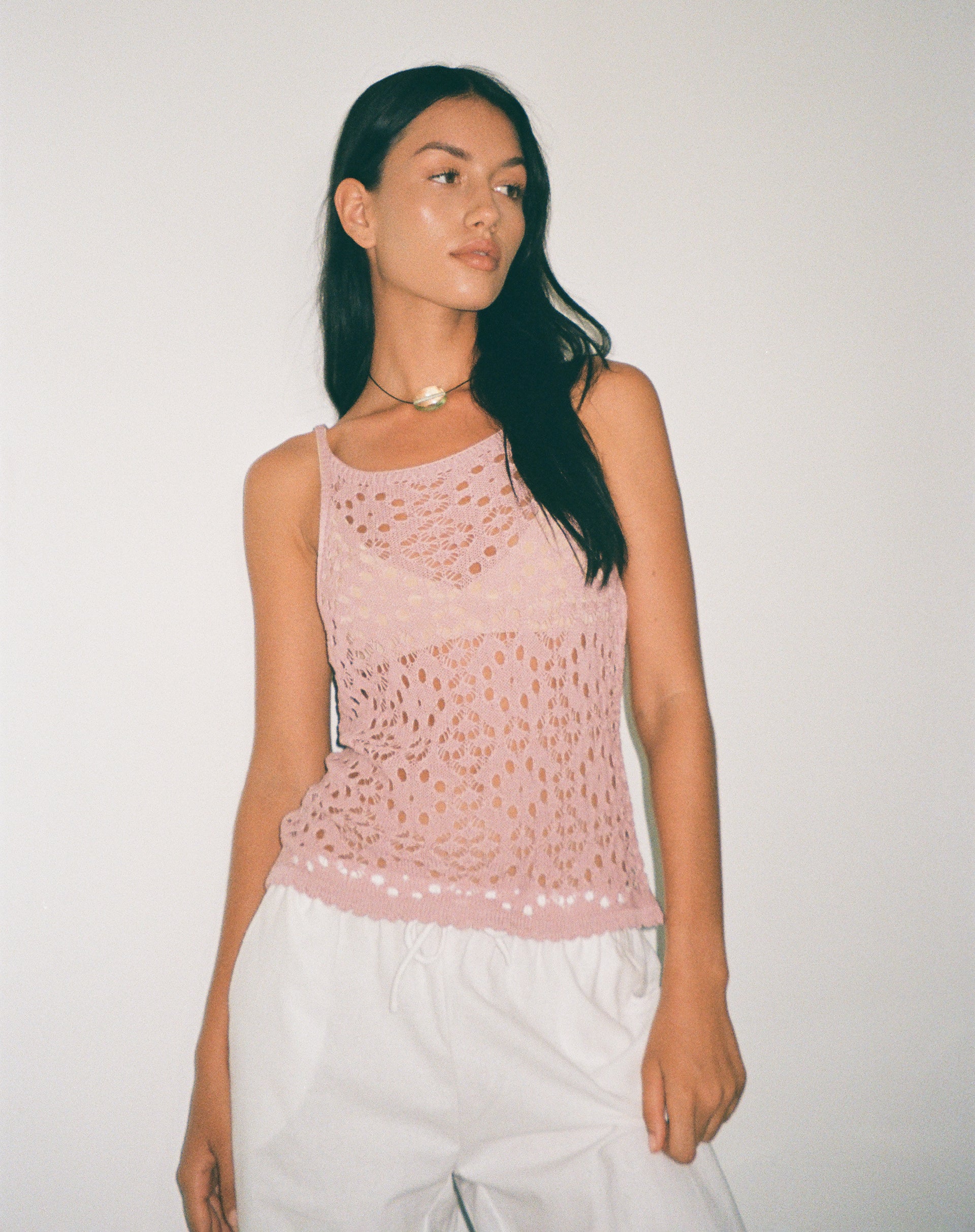 Image of Limu Crochet Cami Top in Dusty Pink