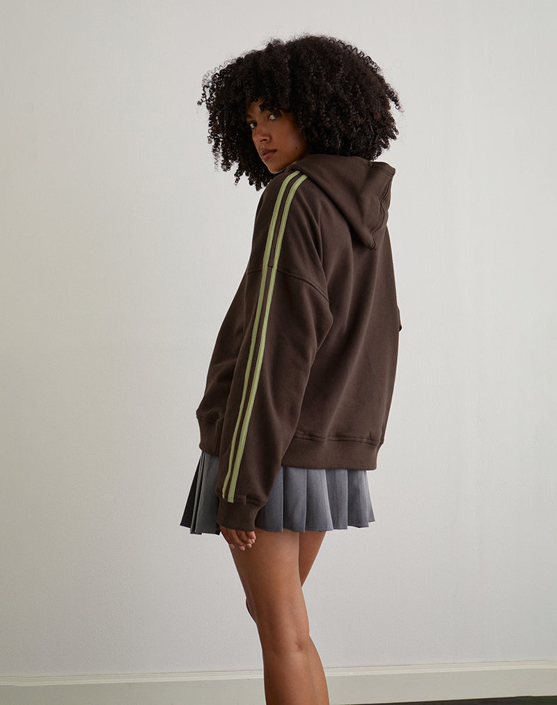 Image of Lingwu Hoodie in Bitter Chocolate with Green Binding and M Embroidery