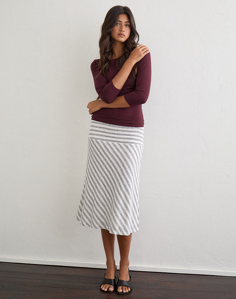 Iamge of Liosa Midi Skirt in Sheer Jersey Grey and White Stripe