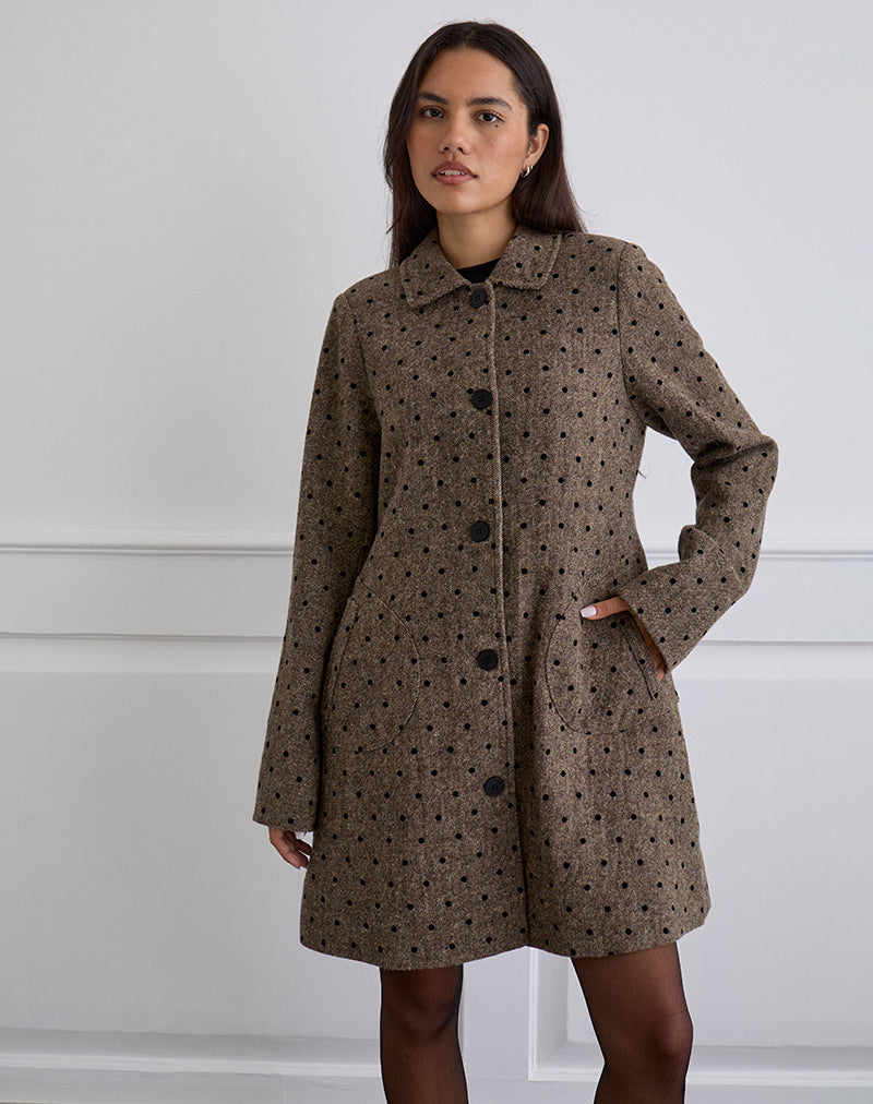 Image of Lirena Longline Coat in Polka Brown