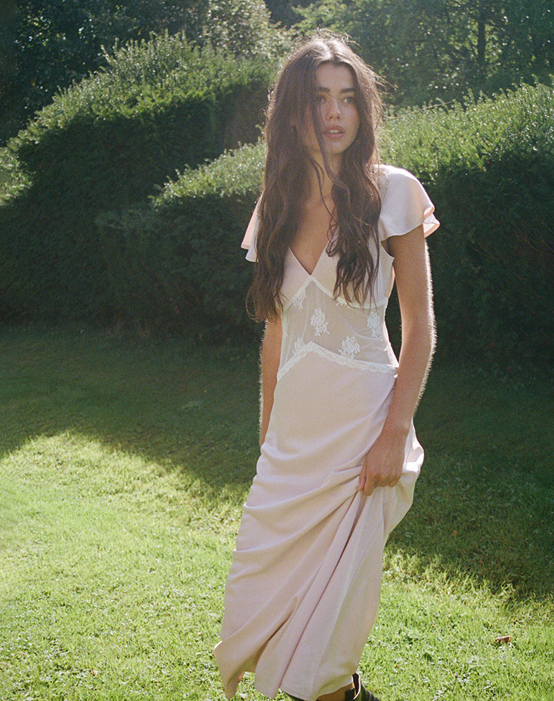 Image of Lirenda Midi Dress in Satin Baby Pink