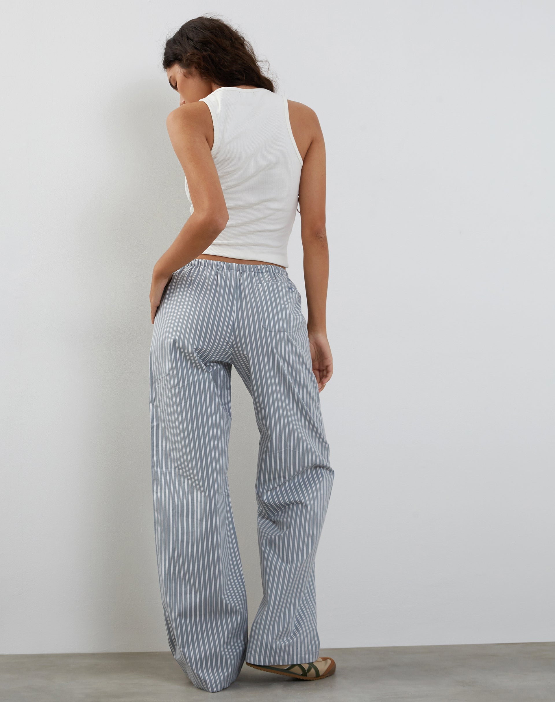 Image of Lirura Wide Leg Trouser in Grey with White Stripes