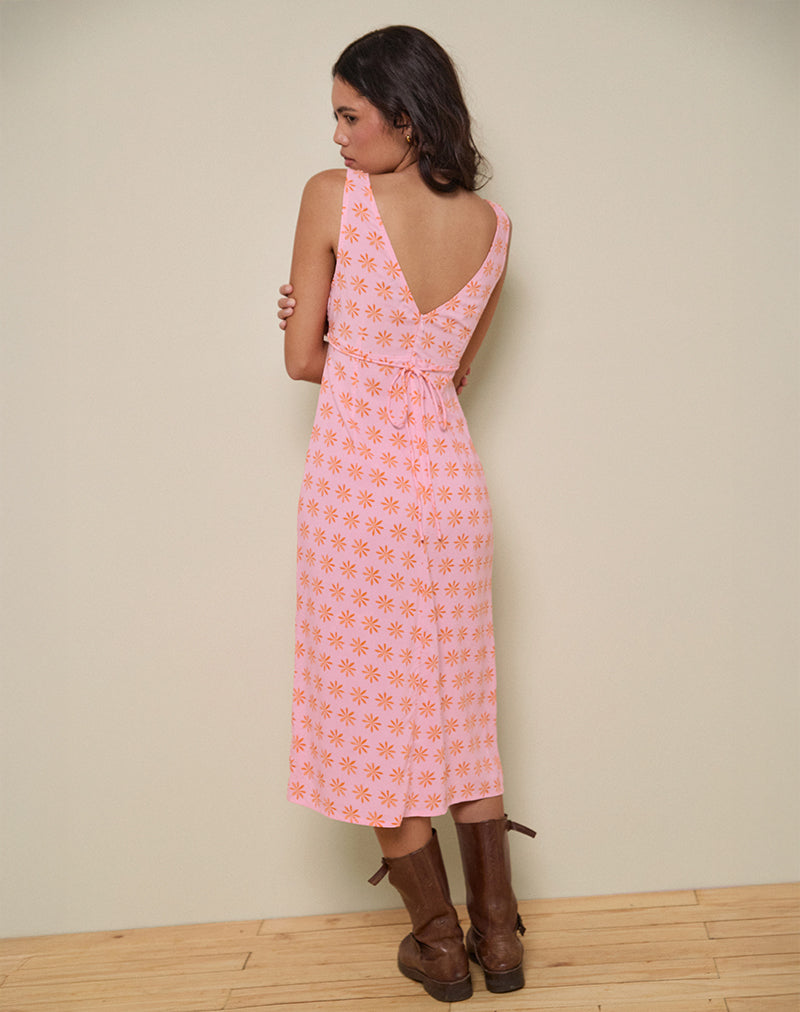 Pink Tile Flower Midi Dress | Lisheva  motelrocks.com