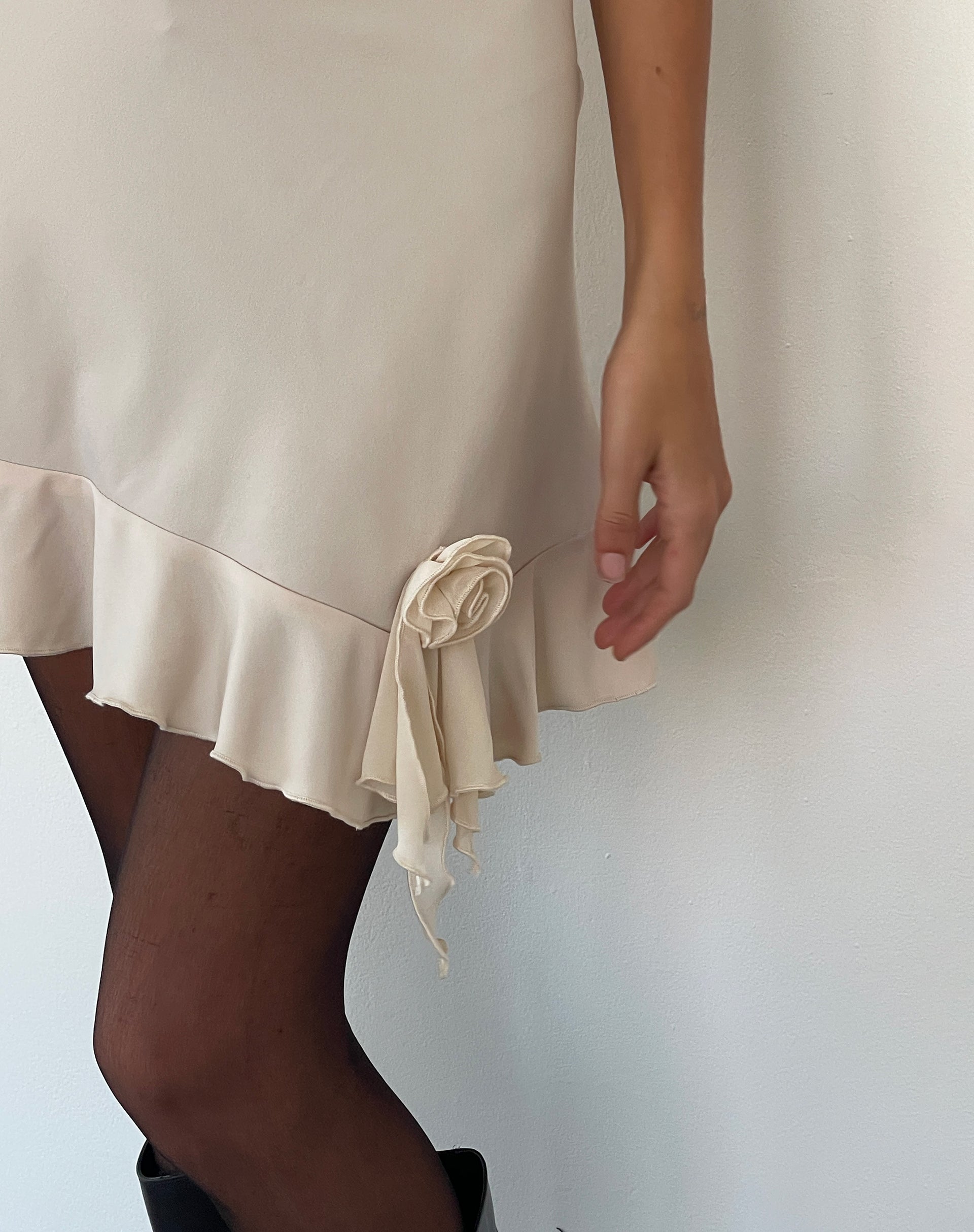 Image of Litera Ruffle Rosette Mini Dress in Cream