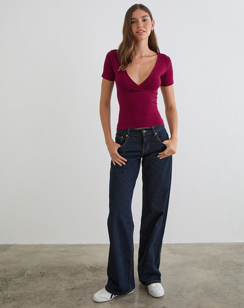 Lobos Crossover Top in Rayon Jersey Burgundy
