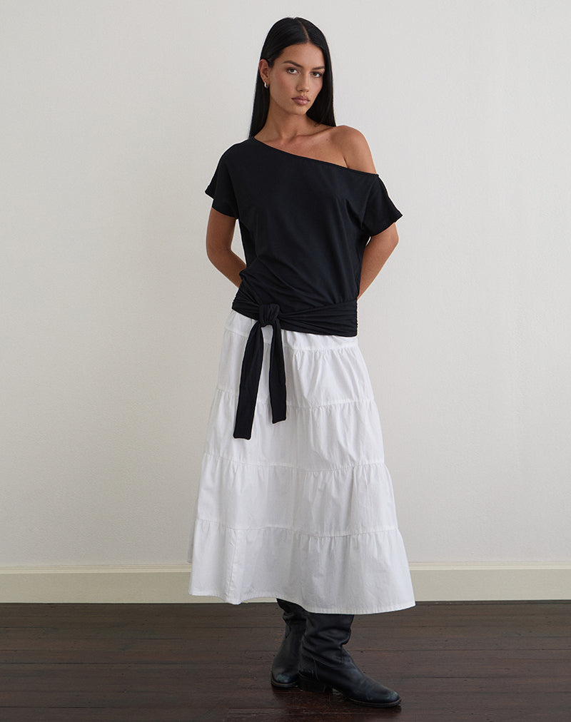 Lola Tie Waist Top in Rayon Jersey Black