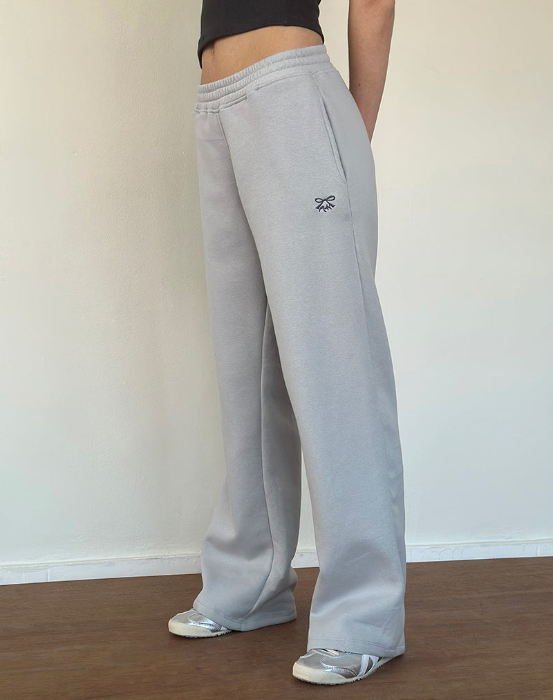 Loose Jogger in Lunar Rock with Ocean Storm Bow Embroidery