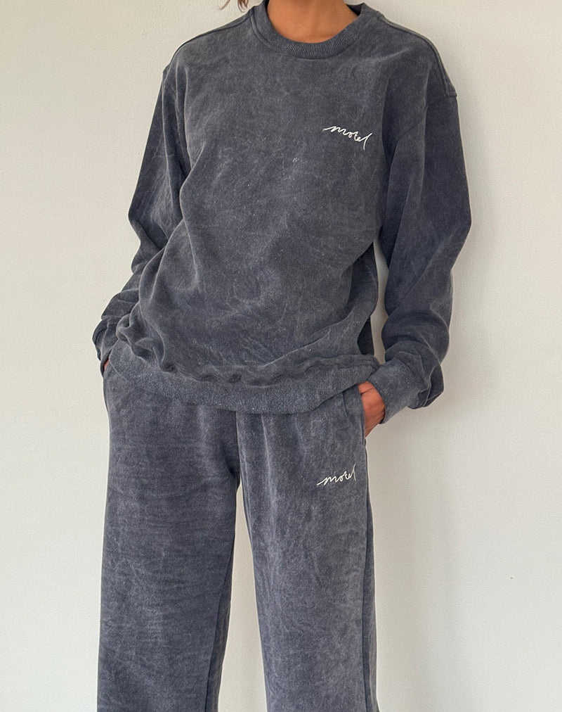 Image of Loose Jogger in Black Wash with Off White 'MOTEL' Embroidery
