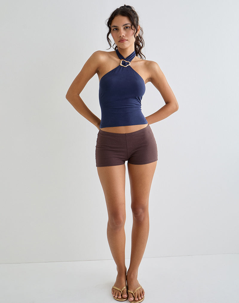 Navy Cupro Halter Top | Lorie – motelrocks.com