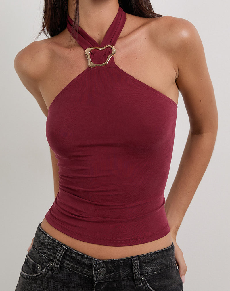 Image of Lorie Halter Top in Cupro Dark Red