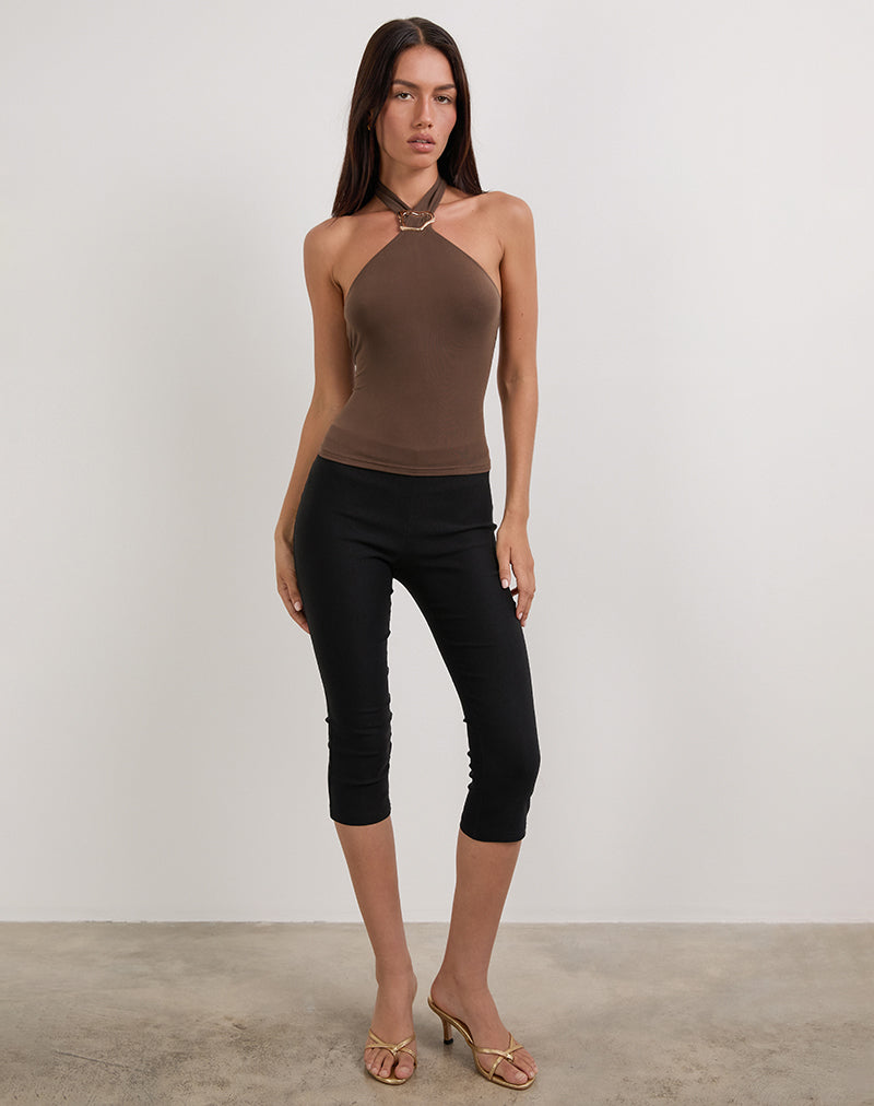 Image of Lorie Halter Top in Cupro Bitter Chocolate