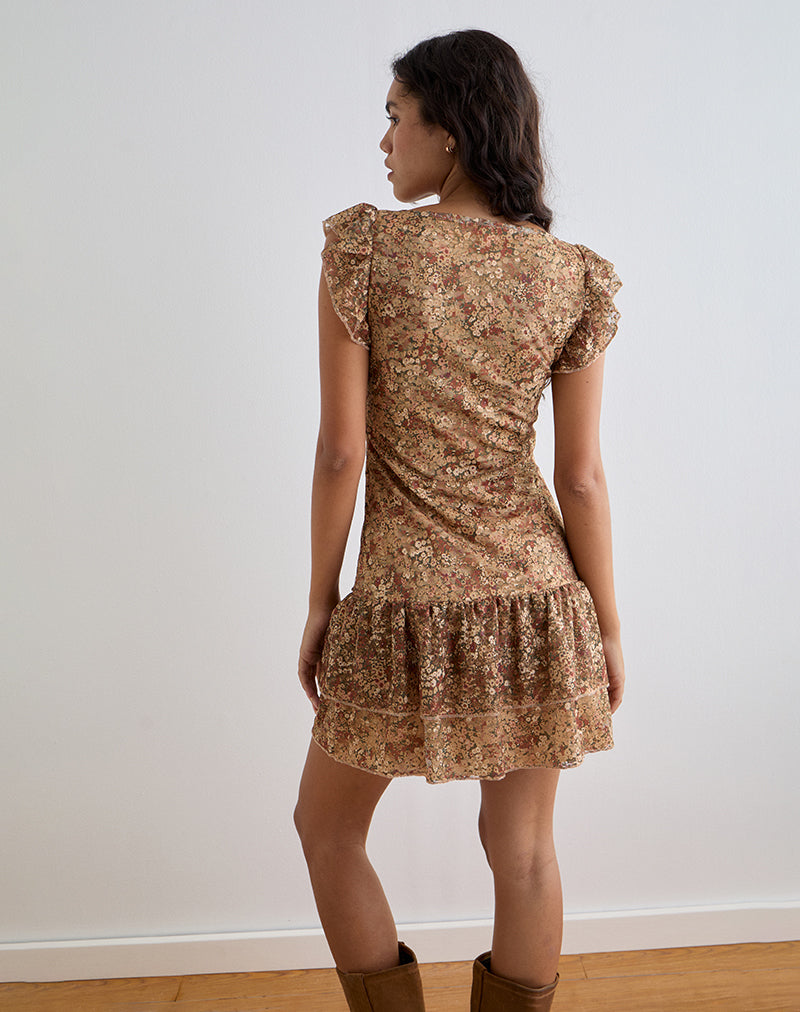 Image of Lotri Wrap Mini Dress in Cluster Floral Brown