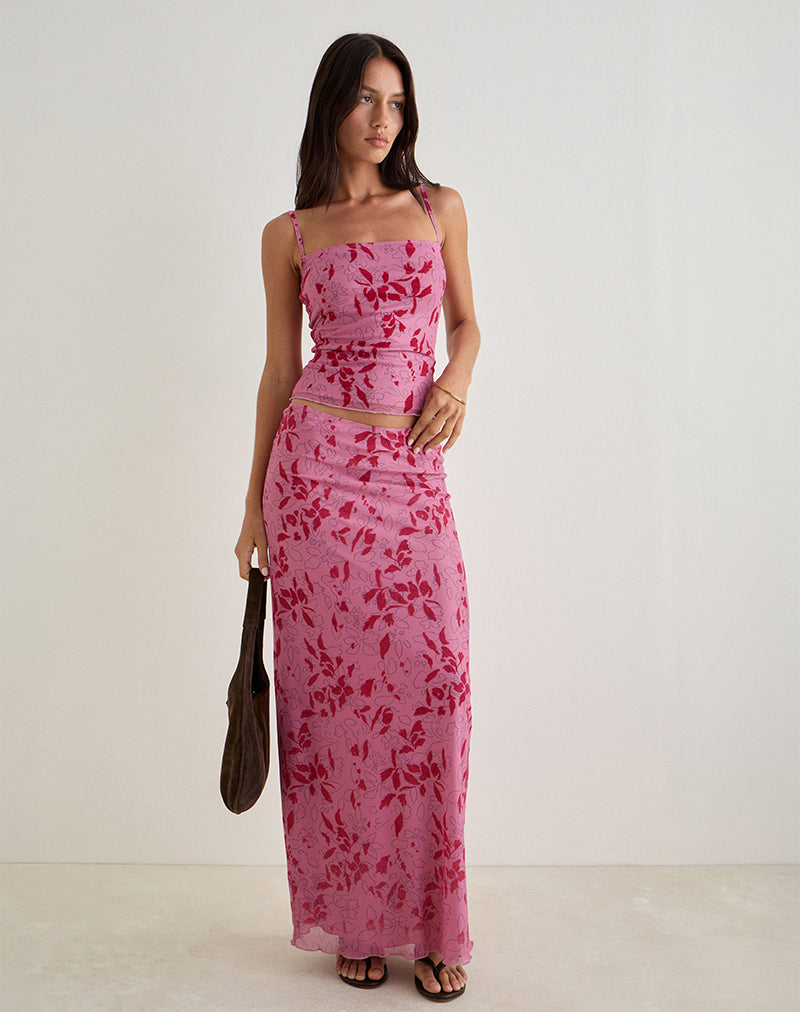 Image of Alfreda Maxi Skirt in Stencil Flower Pink