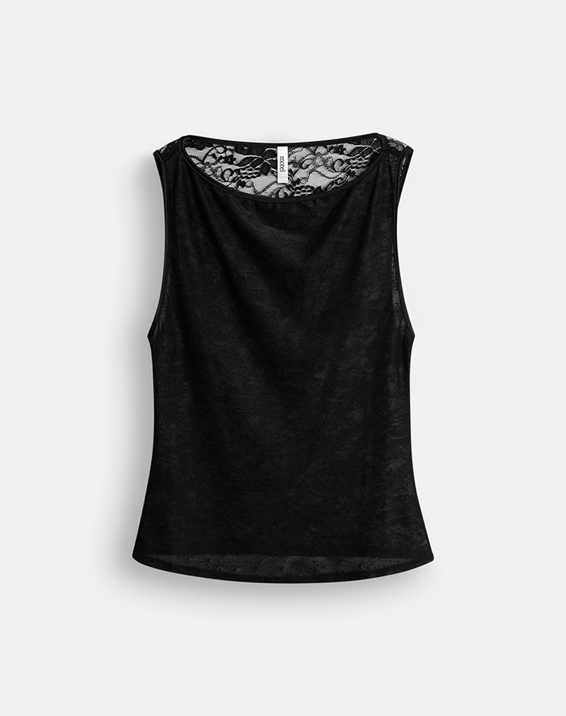 Image of Louis Vest Top in Lace Black