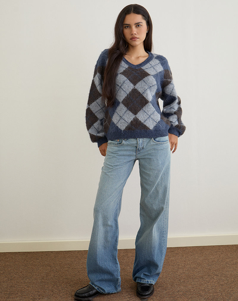 Navy Argyle Check Knit Jumper | Louna – motelrocks.com